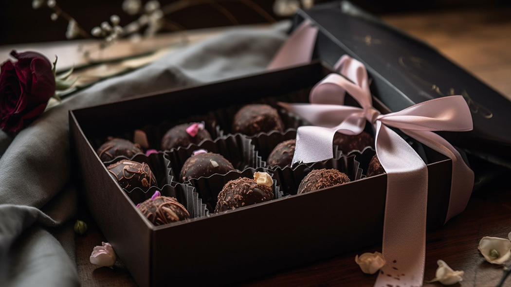 eleganckie pudełko czekoladek podarowane w prezencie